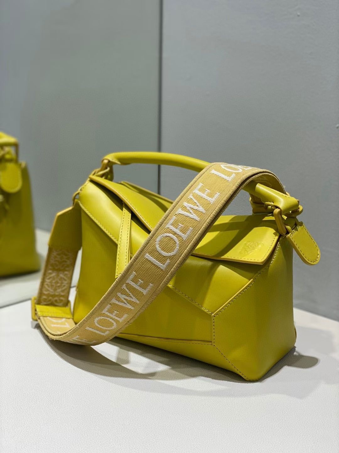 Loewe Small Puzzle Bag in Satin Calfskin Lemon Yellow